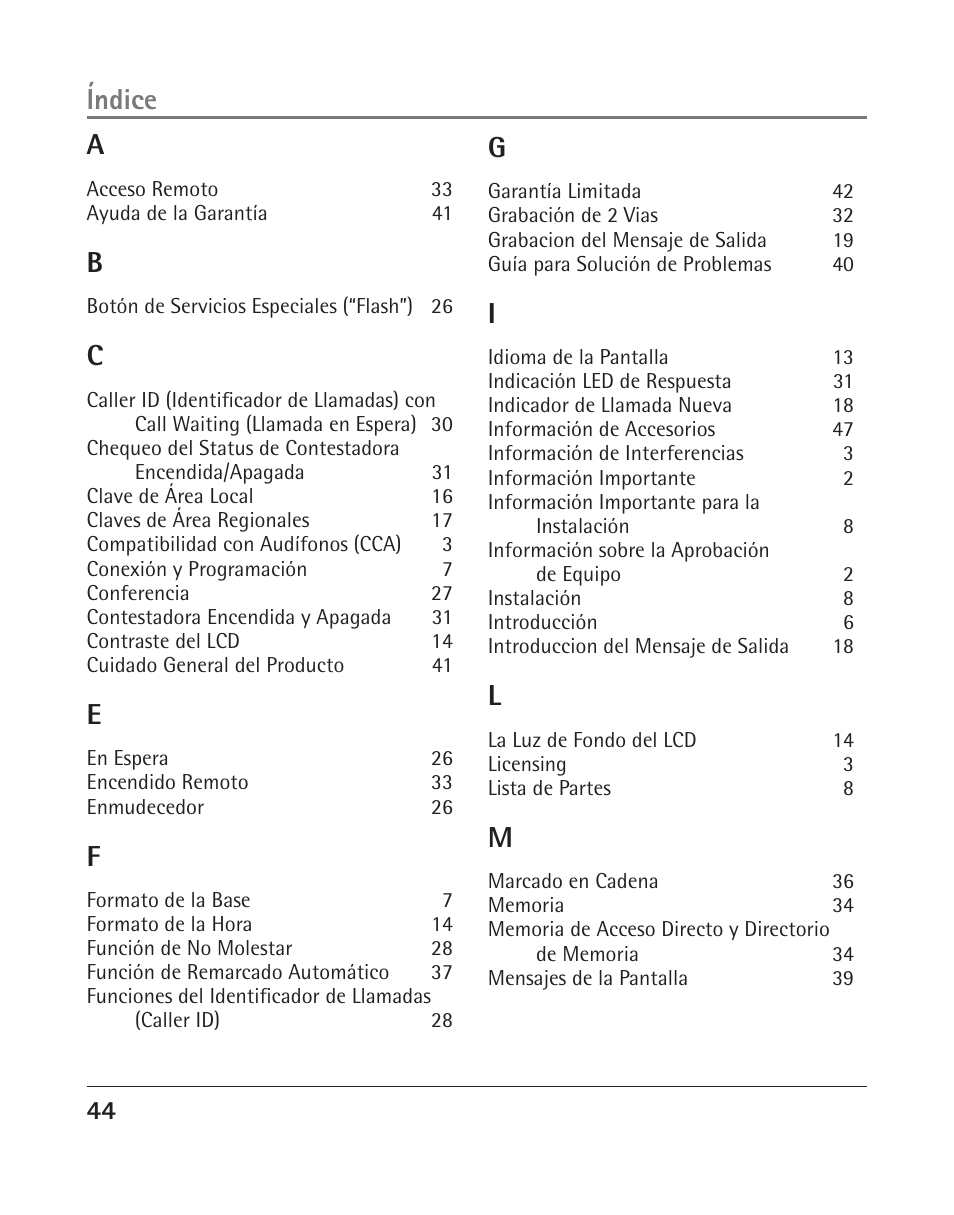 Índice | RCA 25205 User Manual | Page 45 / 96