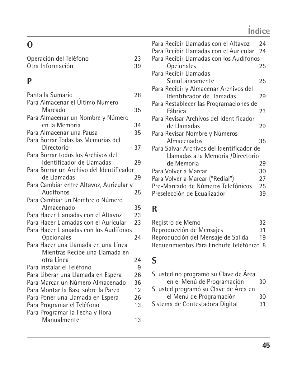 Índice o | RCA 25205 User Manual | Page 46 / 96