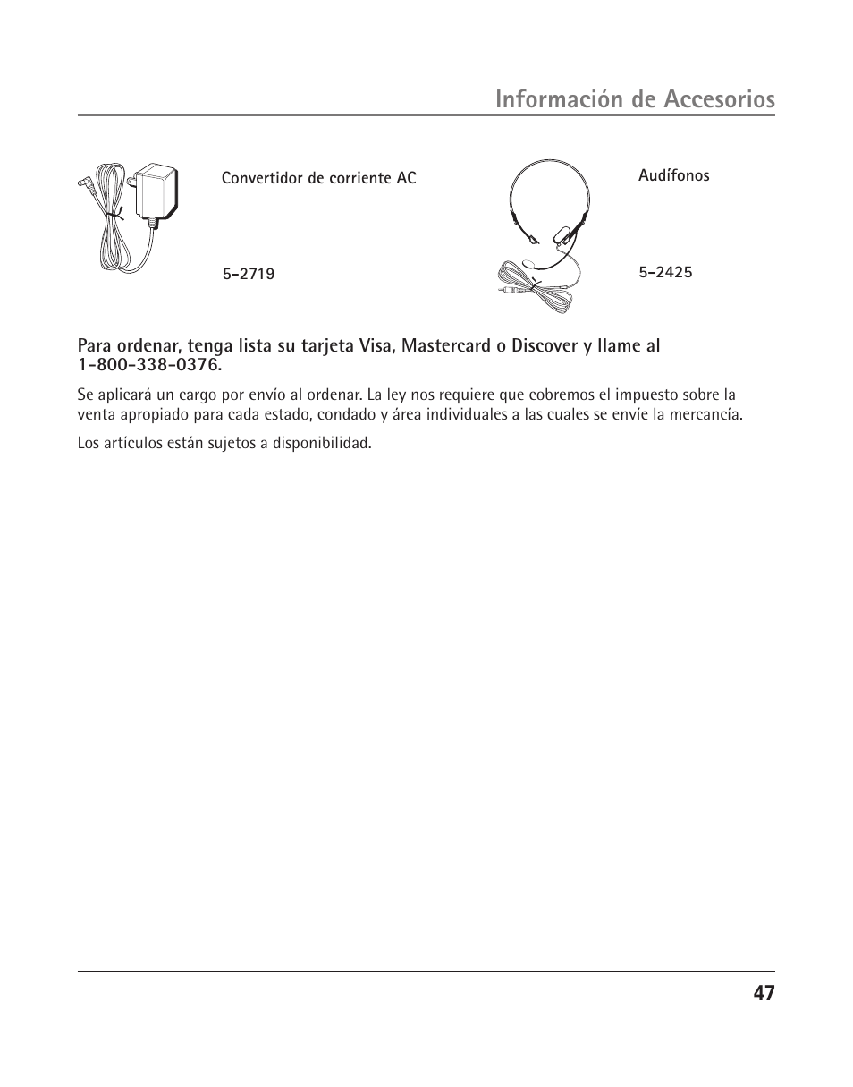 Información de accesorios | RCA 25205 User Manual | Page 48 / 96