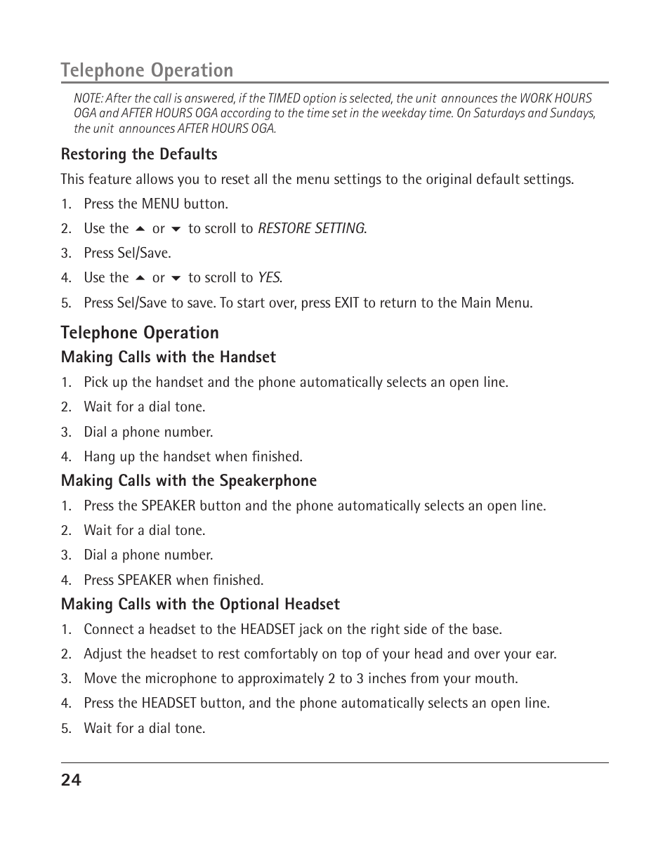 Telephone operation | RCA 25205 User Manual | Page 72 / 96