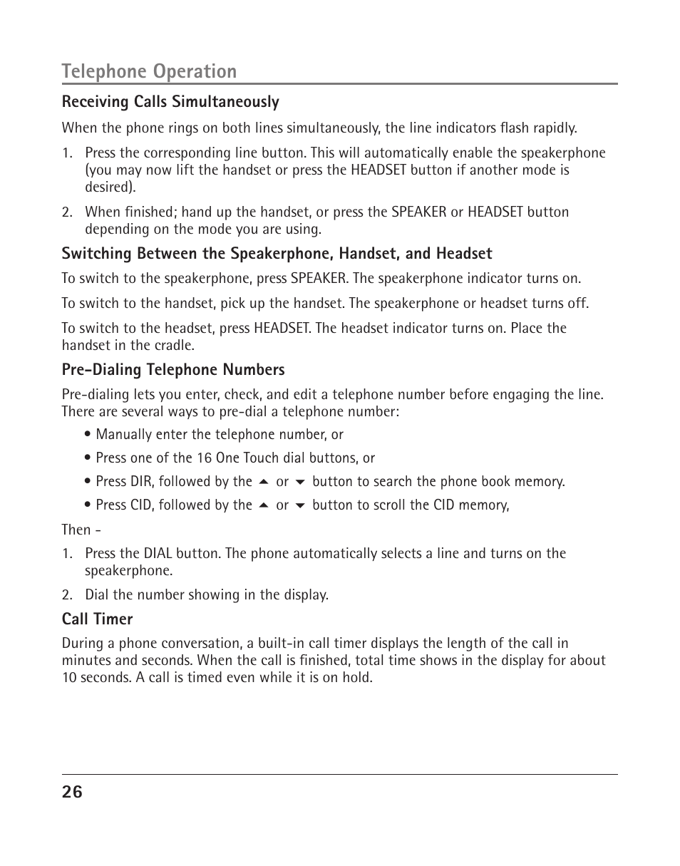 Telephone operation | RCA 25205 User Manual | Page 74 / 96