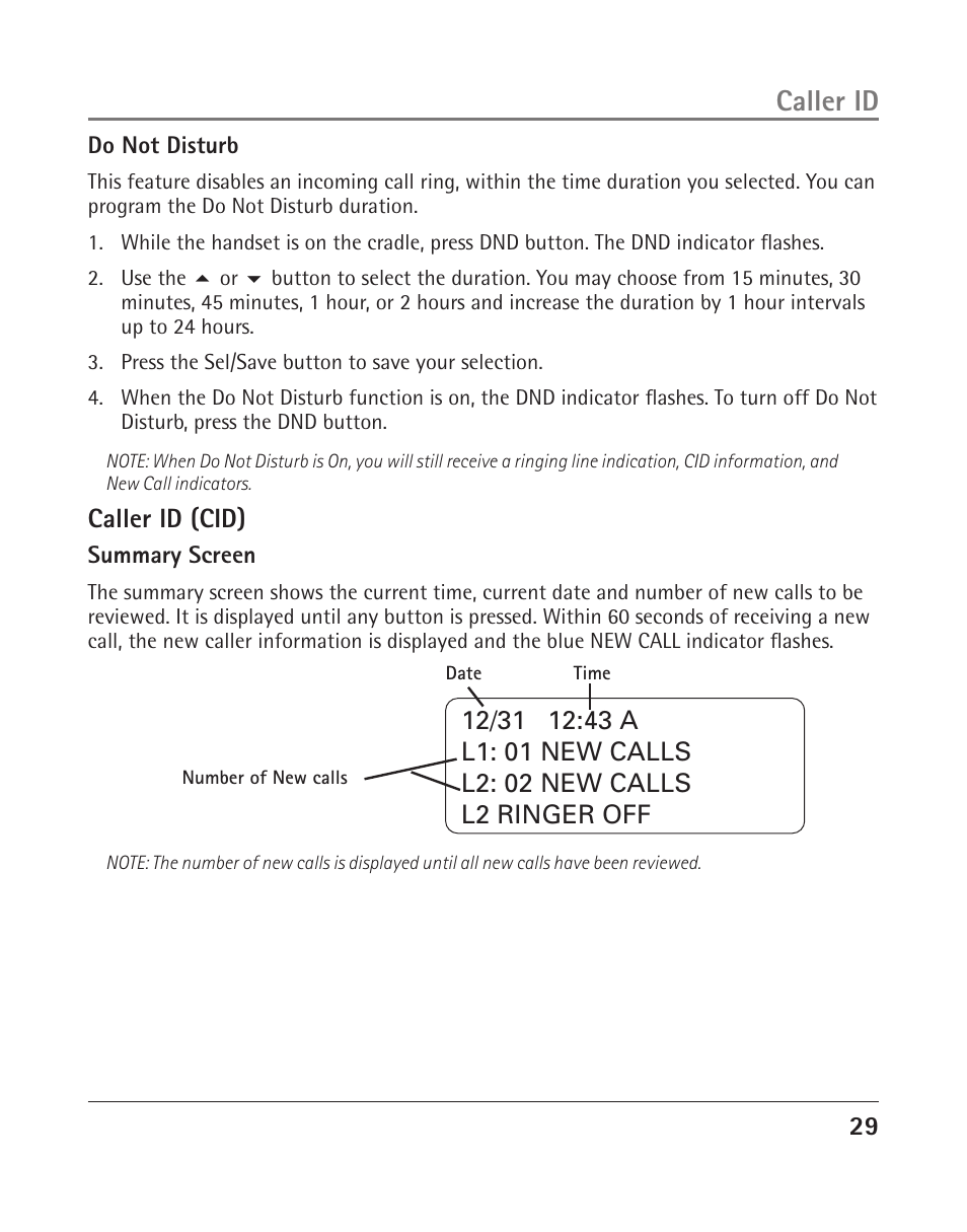 Caller id, Caller id (cid) | RCA 25205 User Manual | Page 77 / 96