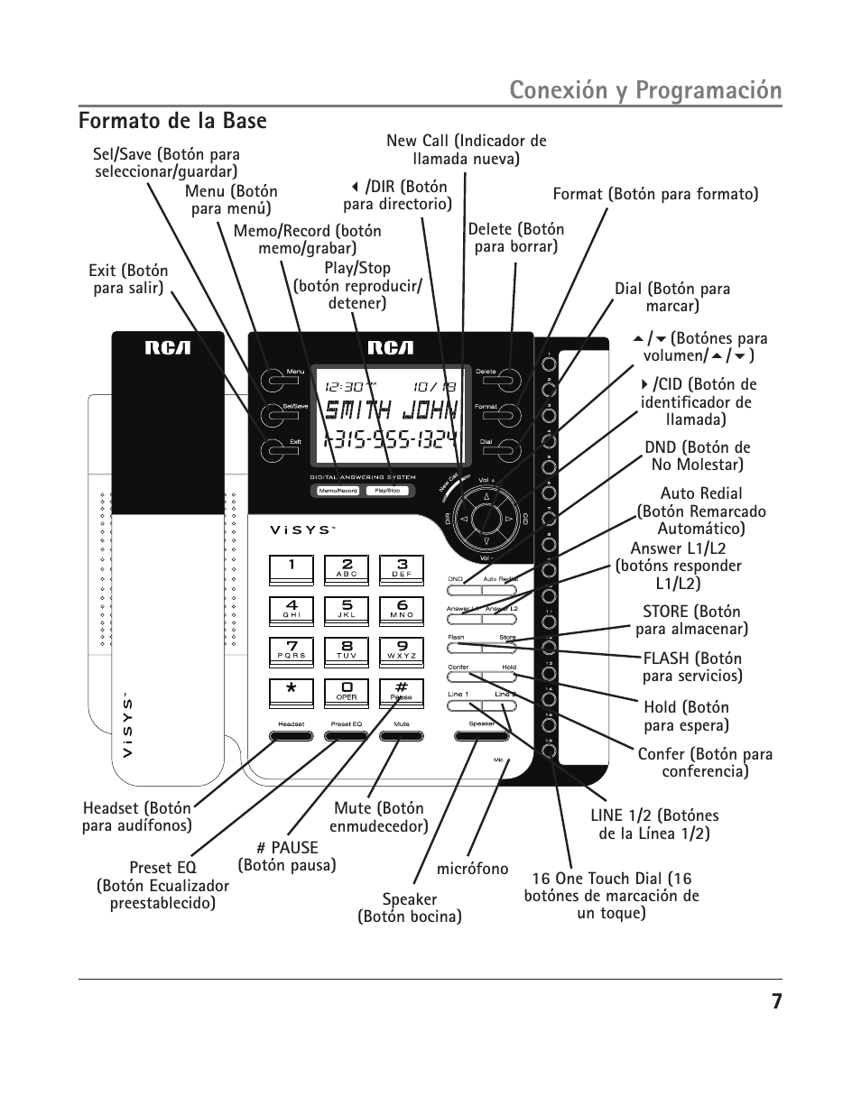 Conexión y programación, Formato de la base | RCA 25205 User Manual | Page 8 / 96