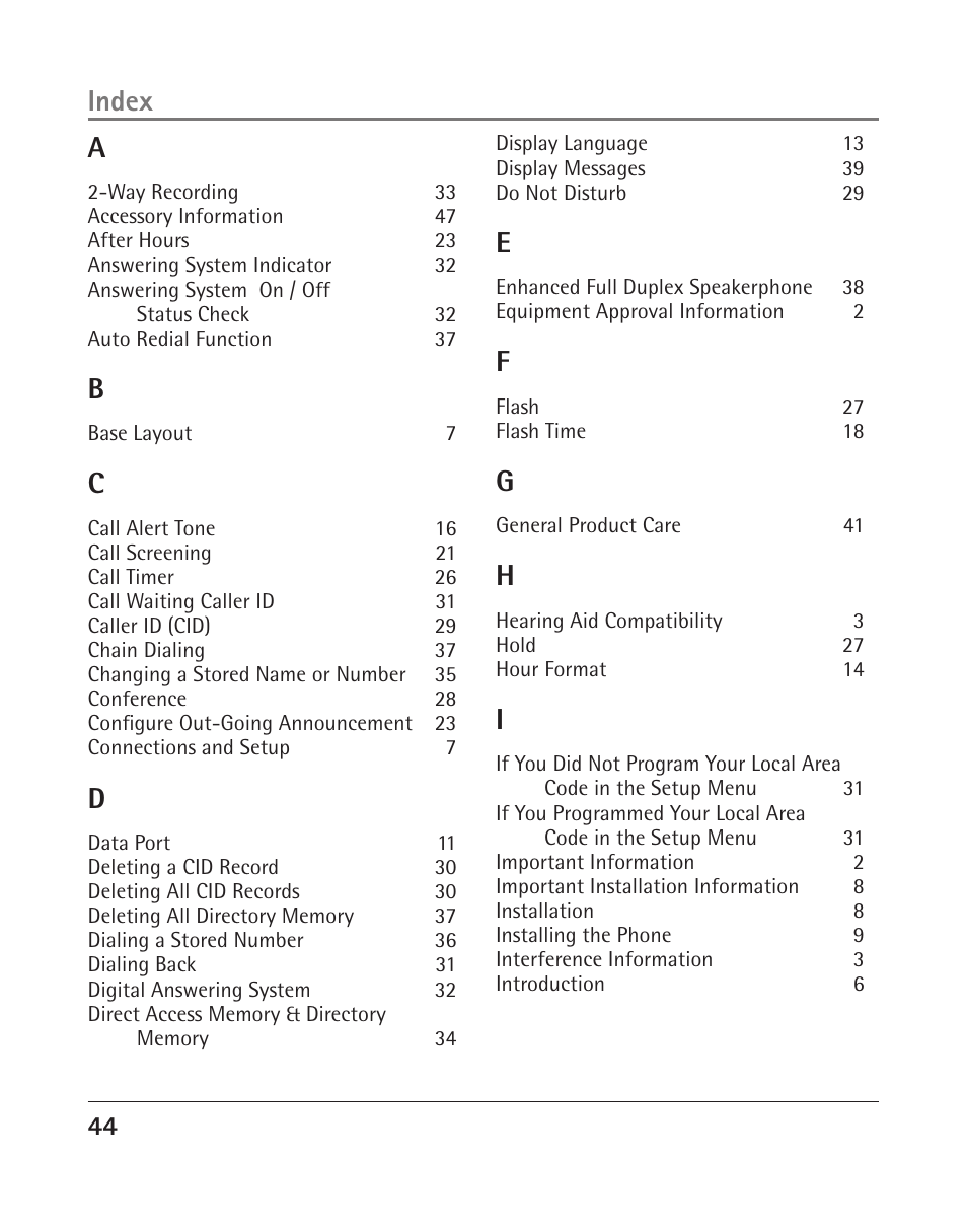 Index | RCA 25205 User Manual | Page 92 / 96