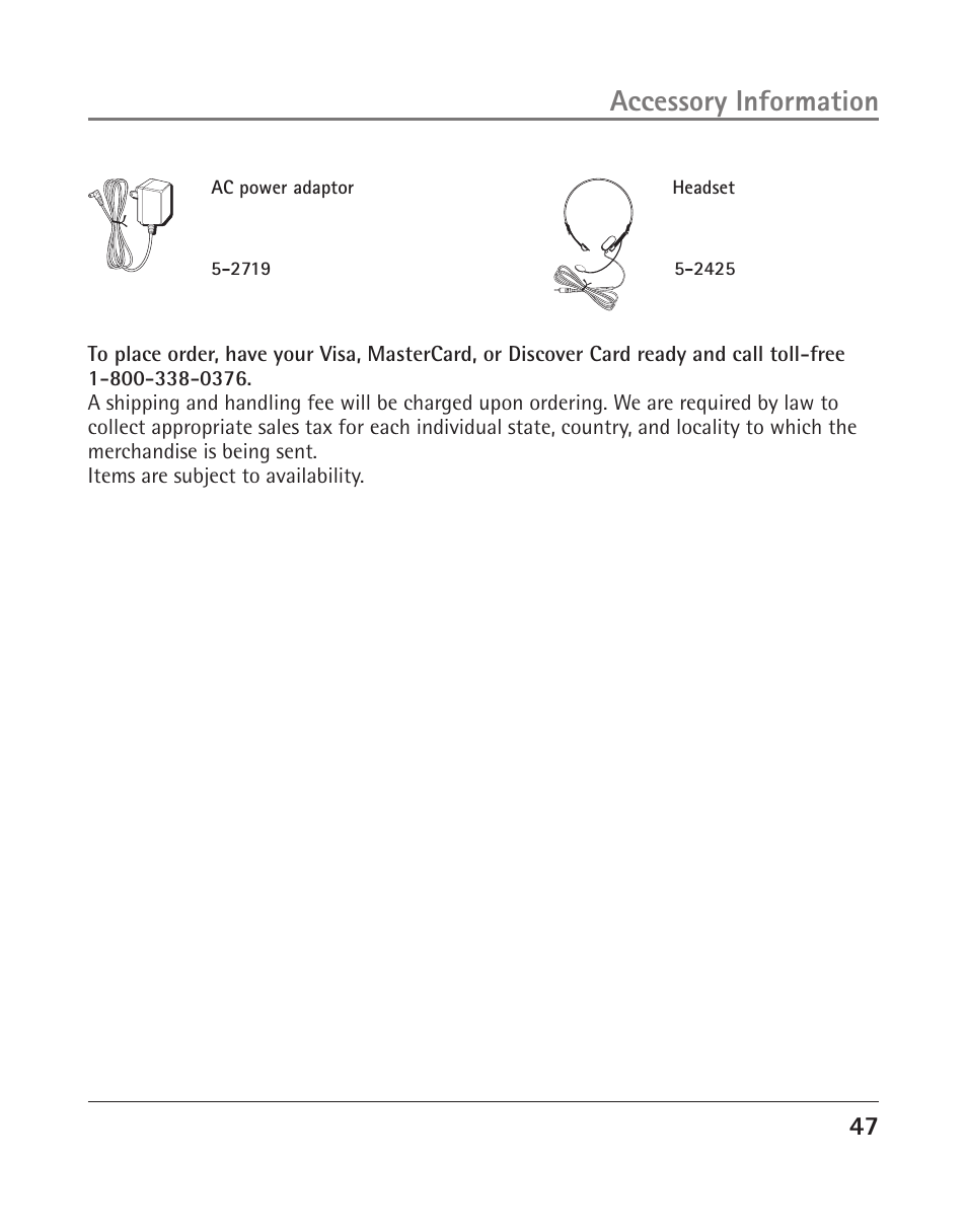 Accessory information | RCA 25205 User Manual | Page 95 / 96