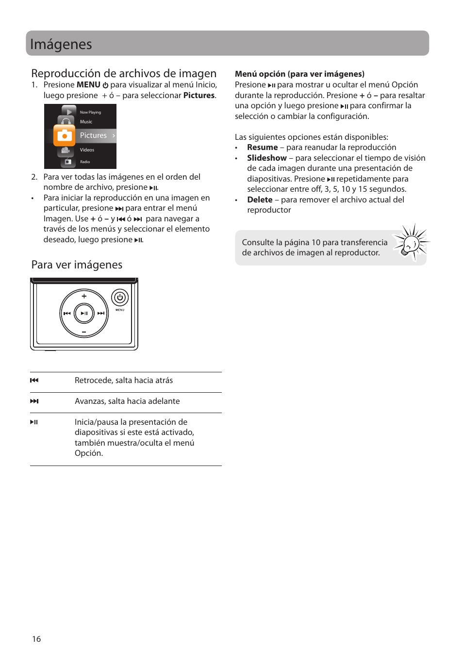 Imágenes, Reproducción de archivos de imagen, Para ver imágenes | RCA SLC5004 User Manual | Page 45 / 87