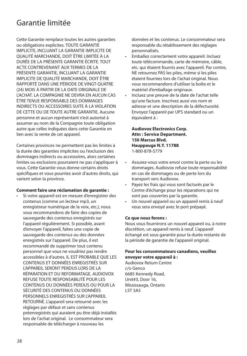Garantie limitée | RCA SLC5004 User Manual | Page 86 / 87