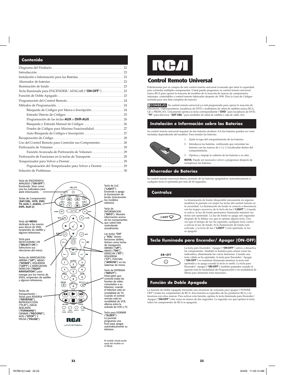 Control remoto universal | RCA RCR612 User Manual | Page 12 / 17