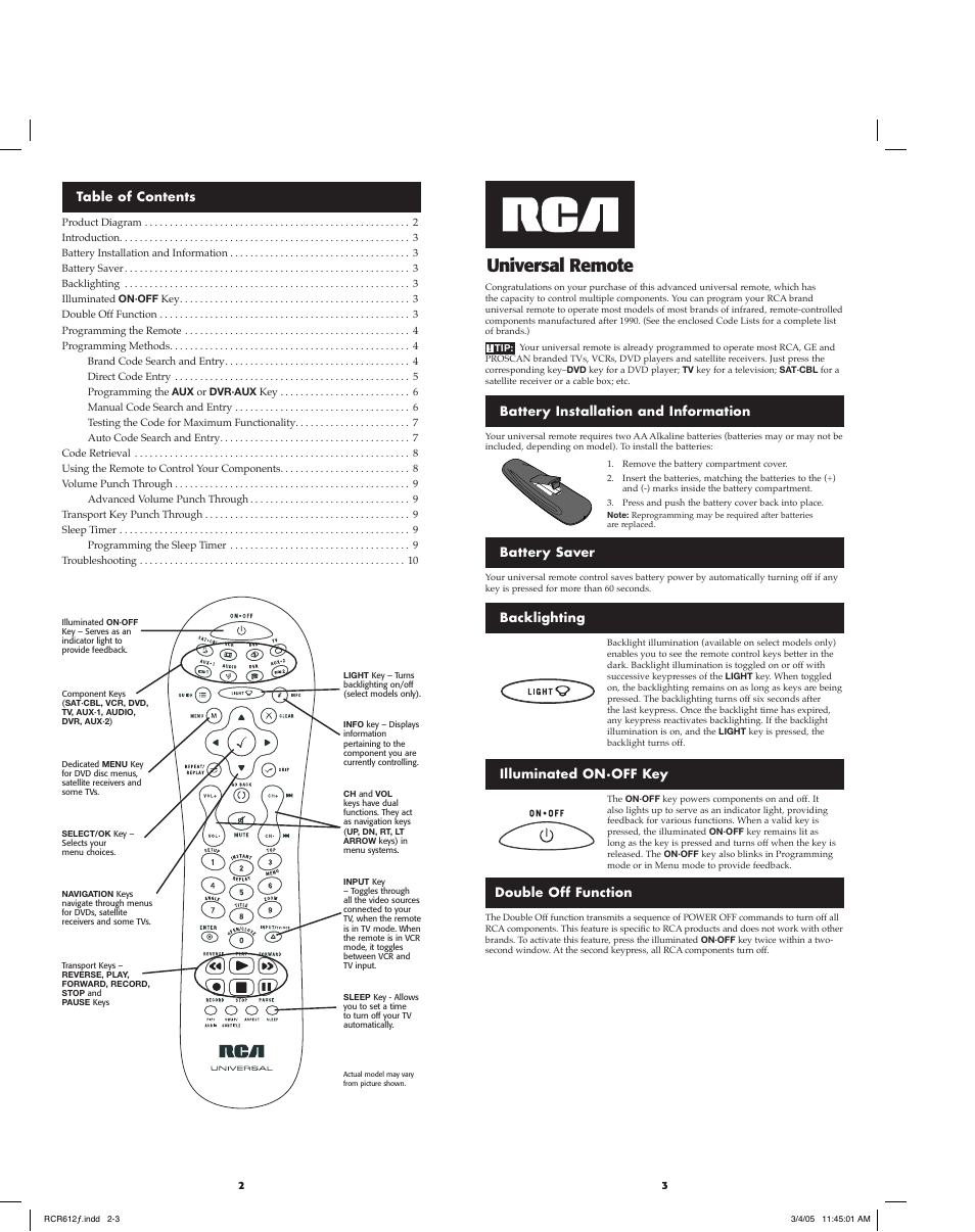 Universal remote | RCA RCR612 User Manual | Page 2 / 17