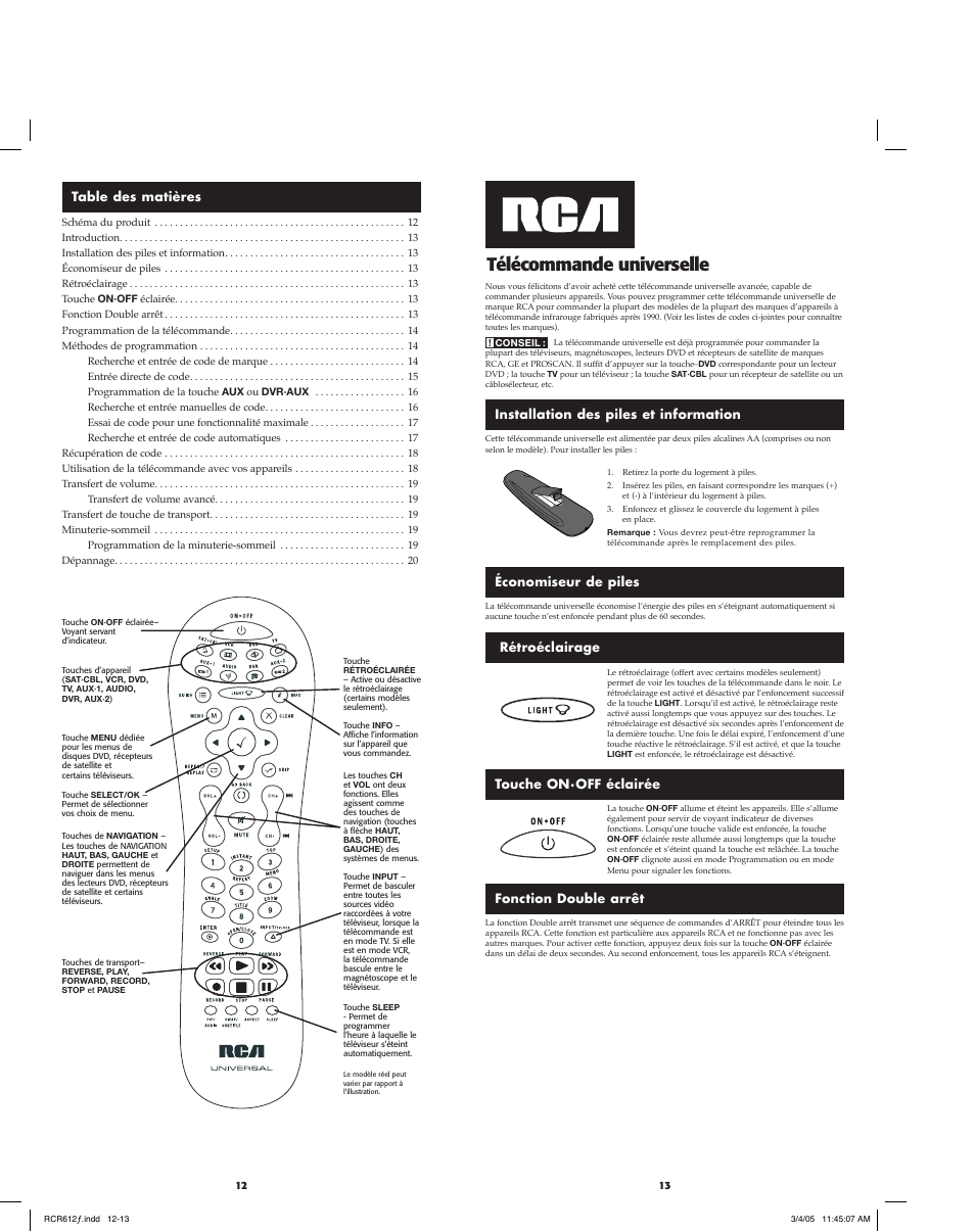 Télécommande universelle | RCA RCR612 User Manual | Page 7 / 17