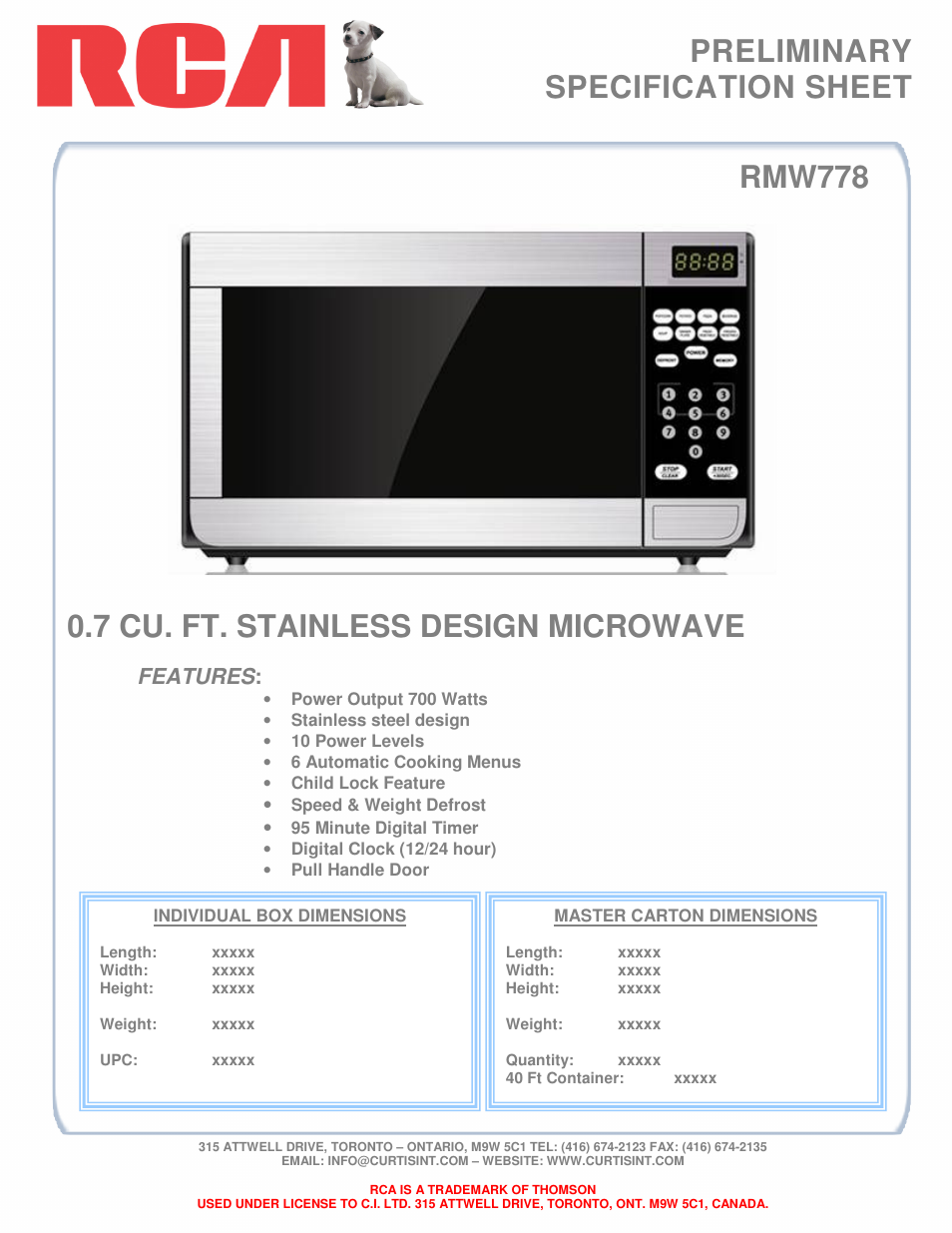 RCA RMW778 User Manual | 1 page