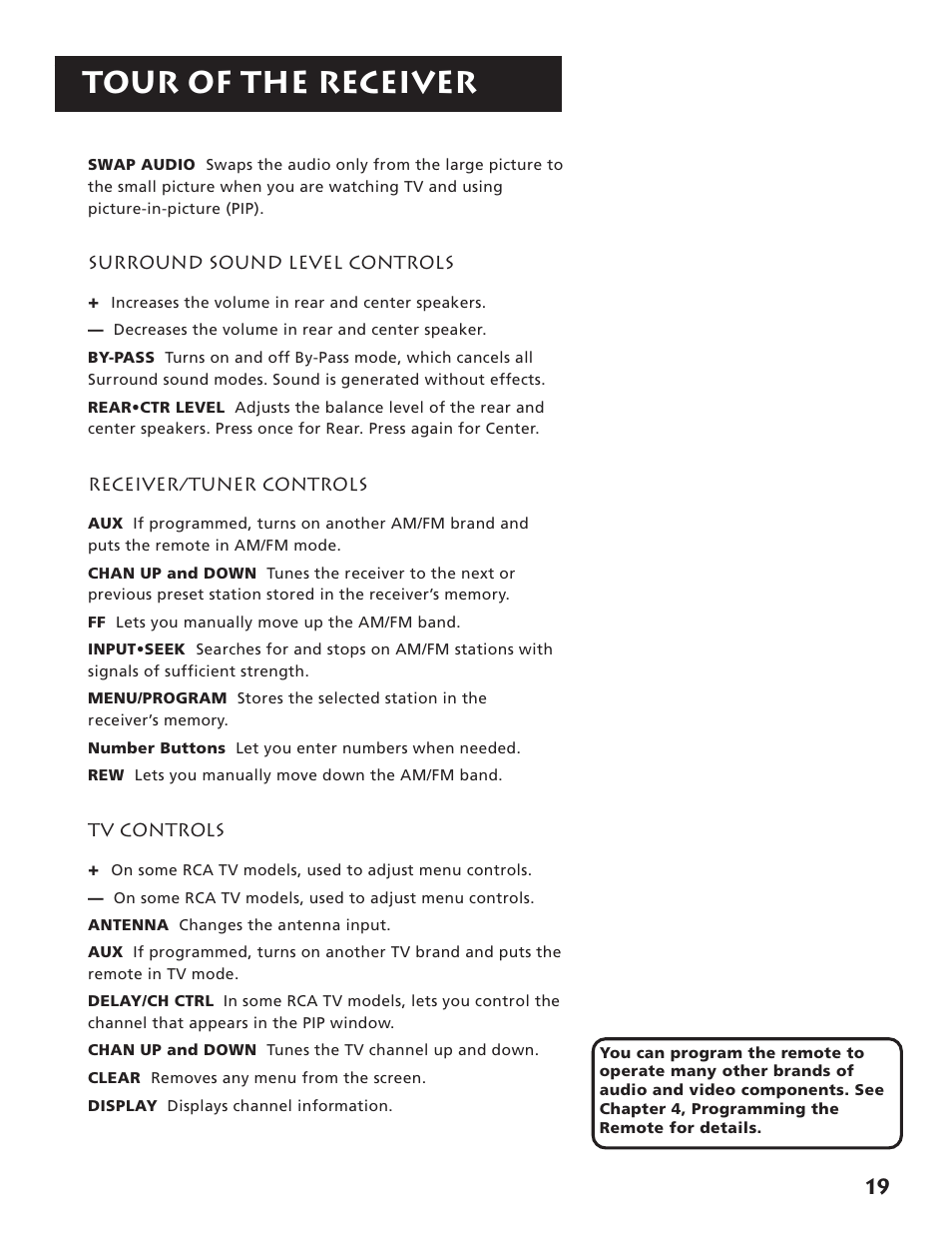 Tour of the receiver | RCA RV3693 User Manual | Page 21 / 62