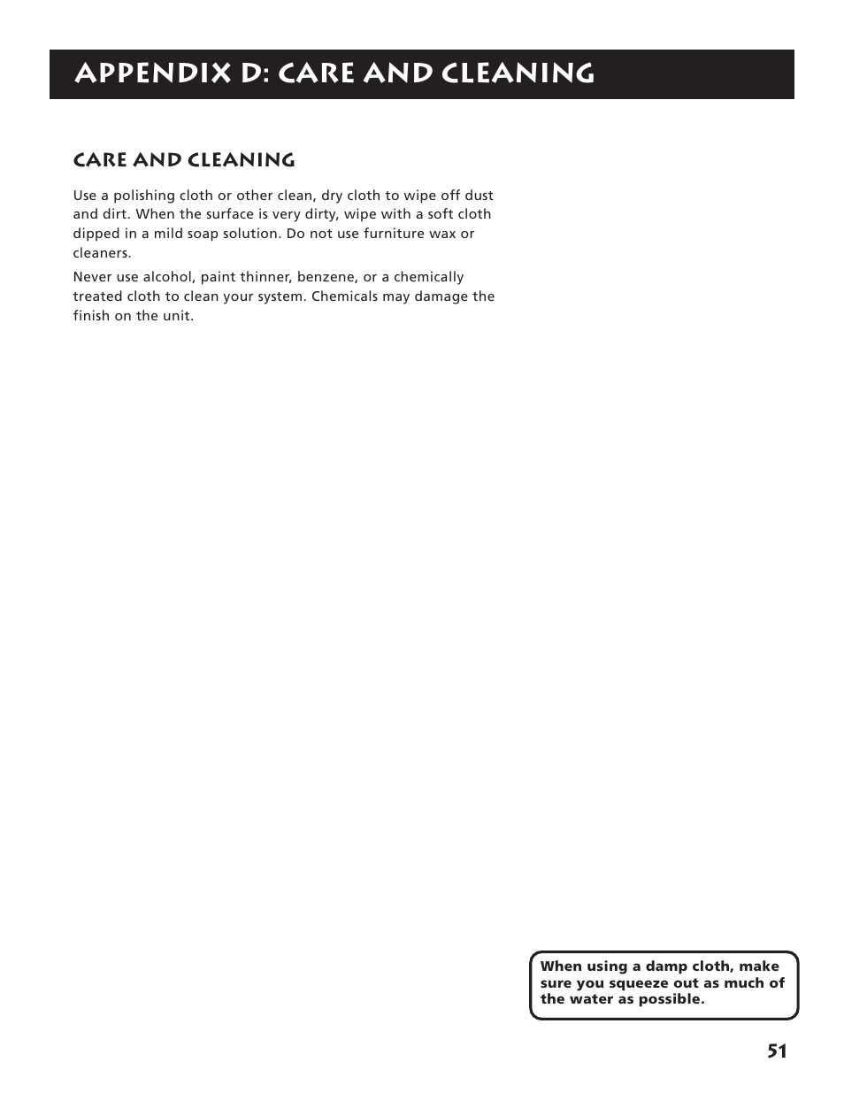 Appendix d: care and cleaning | RCA RV3693 User Manual | Page 53 / 62