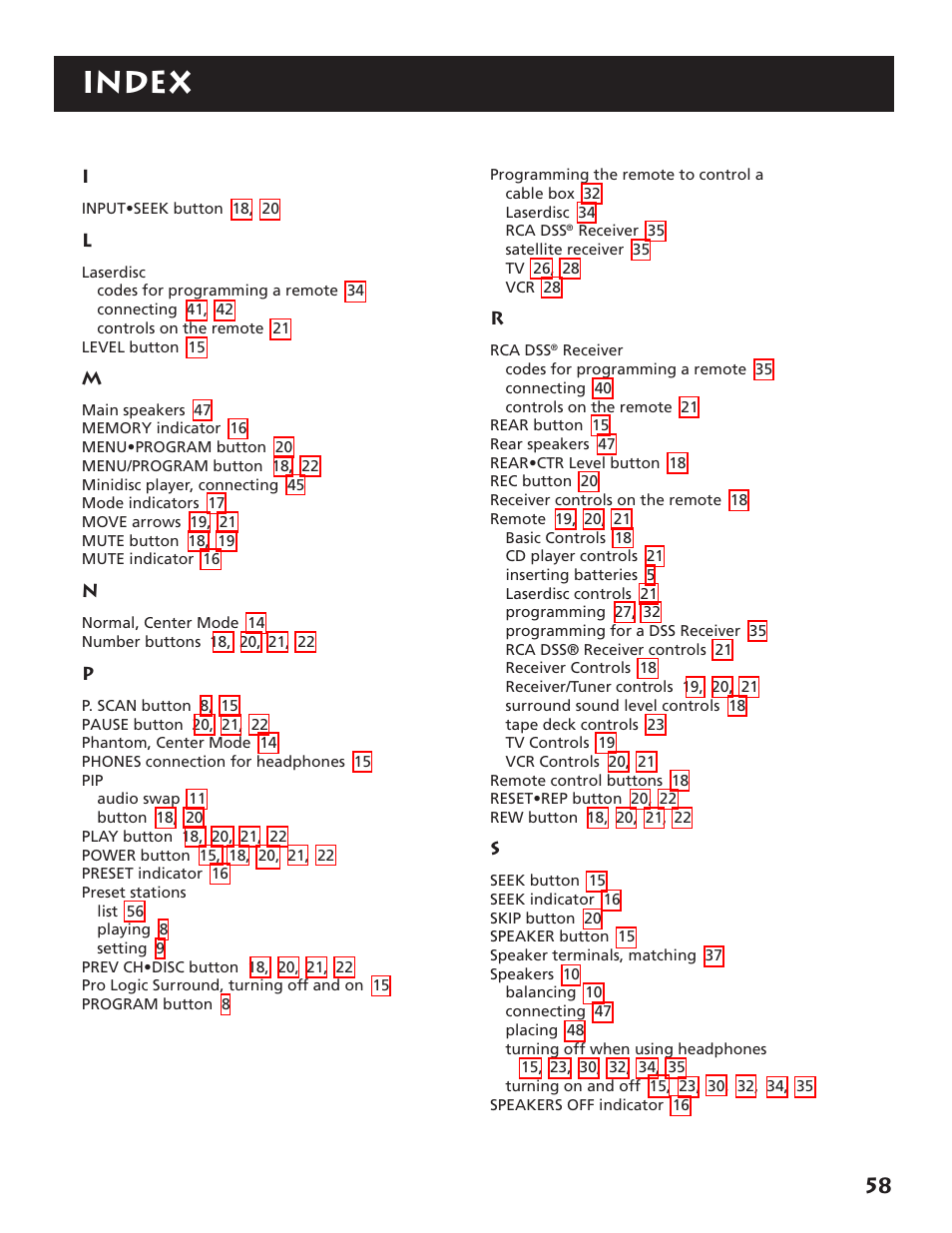 Index | RCA RV3693 User Manual | Page 60 / 62