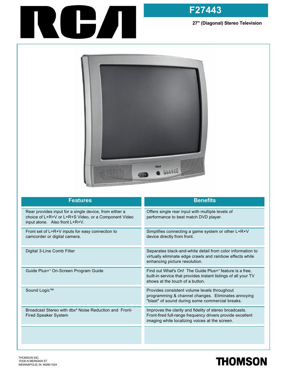 RCA F27443 User Manual | 2 pages