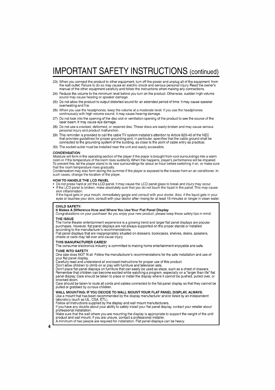 Important safety instructions (continued) | RCA LCD L26HD35D User Manual | Page 4 / 46