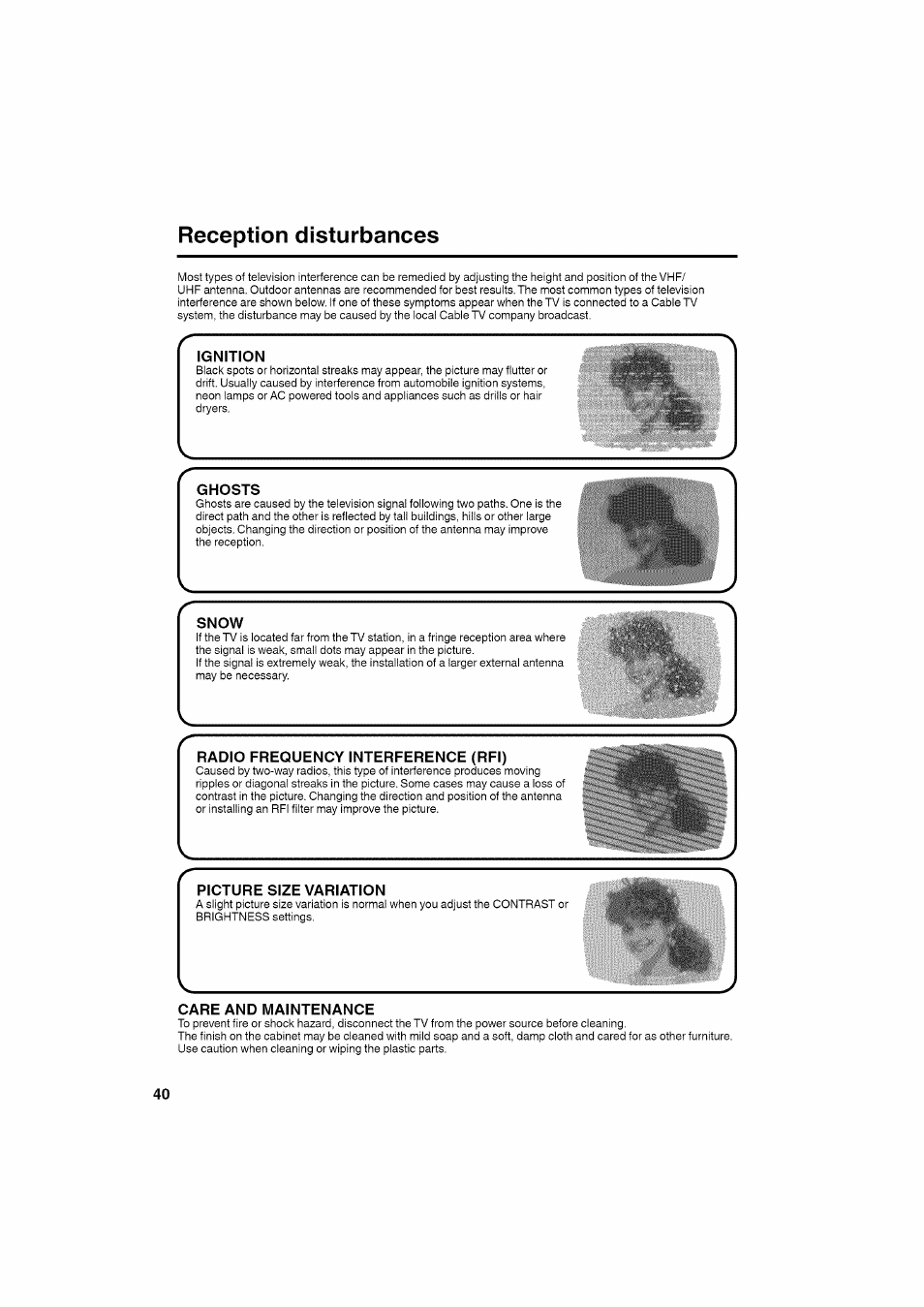 Reception disturbances | RCA LCD L26HD35D User Manual | Page 40 / 46