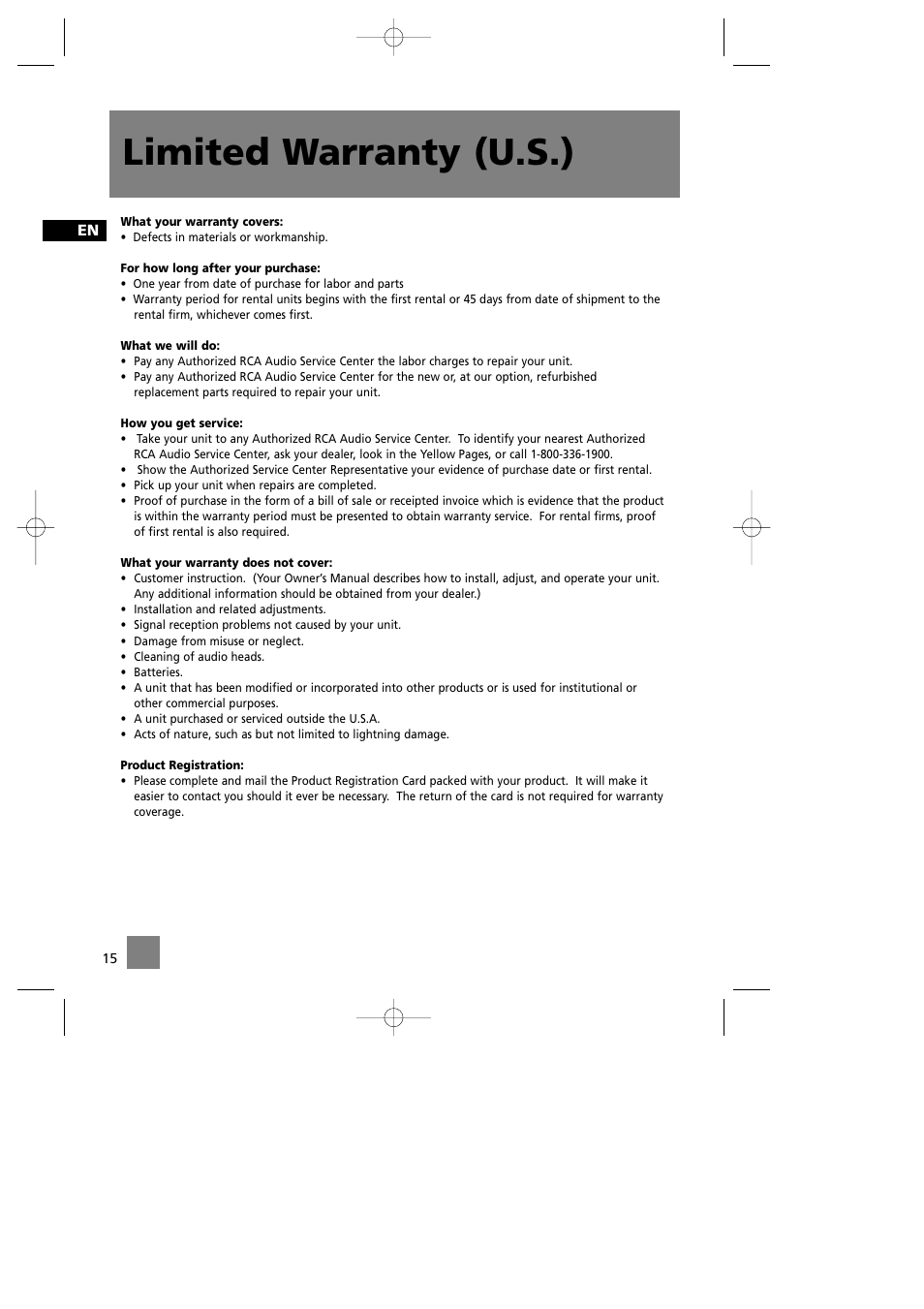 Limited warranty (u.s.) | RCA RS2042 User Manual | Page 19 / 22