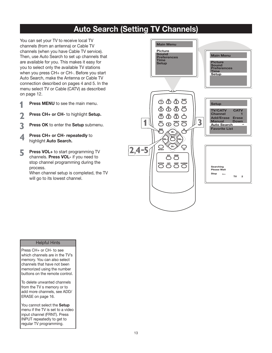 Auto search (setting tv channels) | RCA 27F522T User Manual | Page 14 / 40
