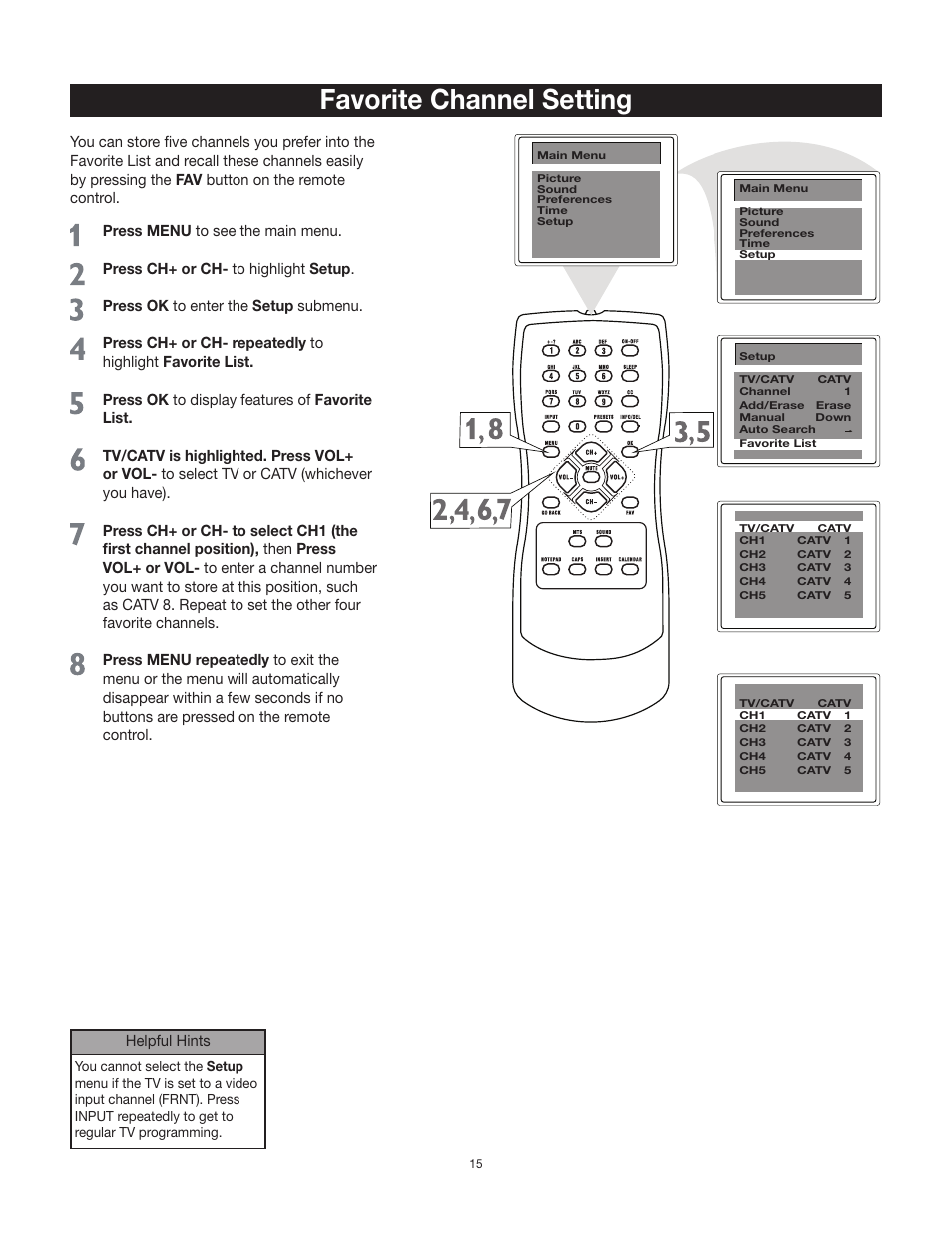 Favorite channel setting | RCA 27F522T User Manual | Page 16 / 40