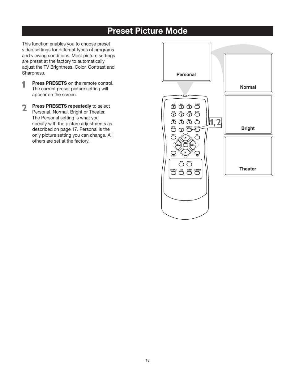 Preset picture mode | RCA 27F522T User Manual | Page 19 / 40