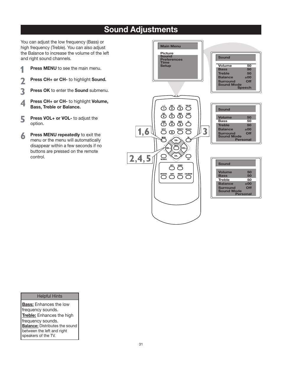 Sound adjustments | RCA 27F522T User Manual | Page 32 / 40