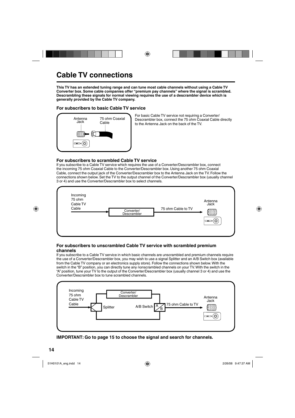 Cable tv connections | RCA L22HD32D User Manual | Page 14 / 44