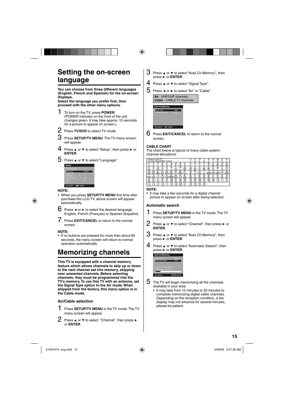 Setting the on-screen language | RCA L22HD32D User Manual | Page 15 / 44