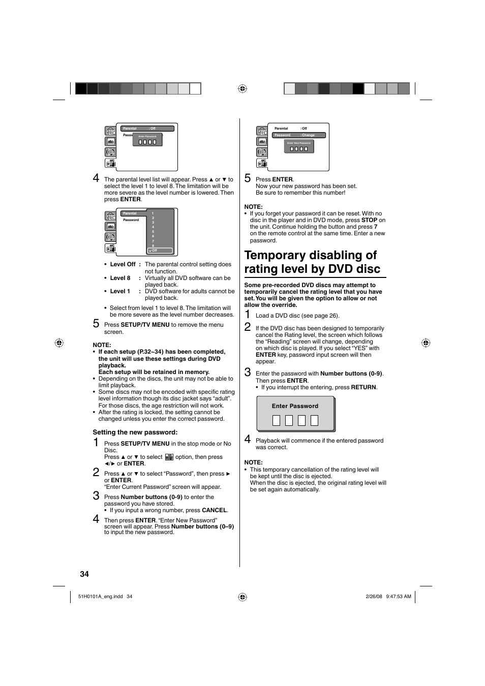 Temporary disabling of rating level by dvd disc | RCA L22HD32D User Manual | Page 34 / 44