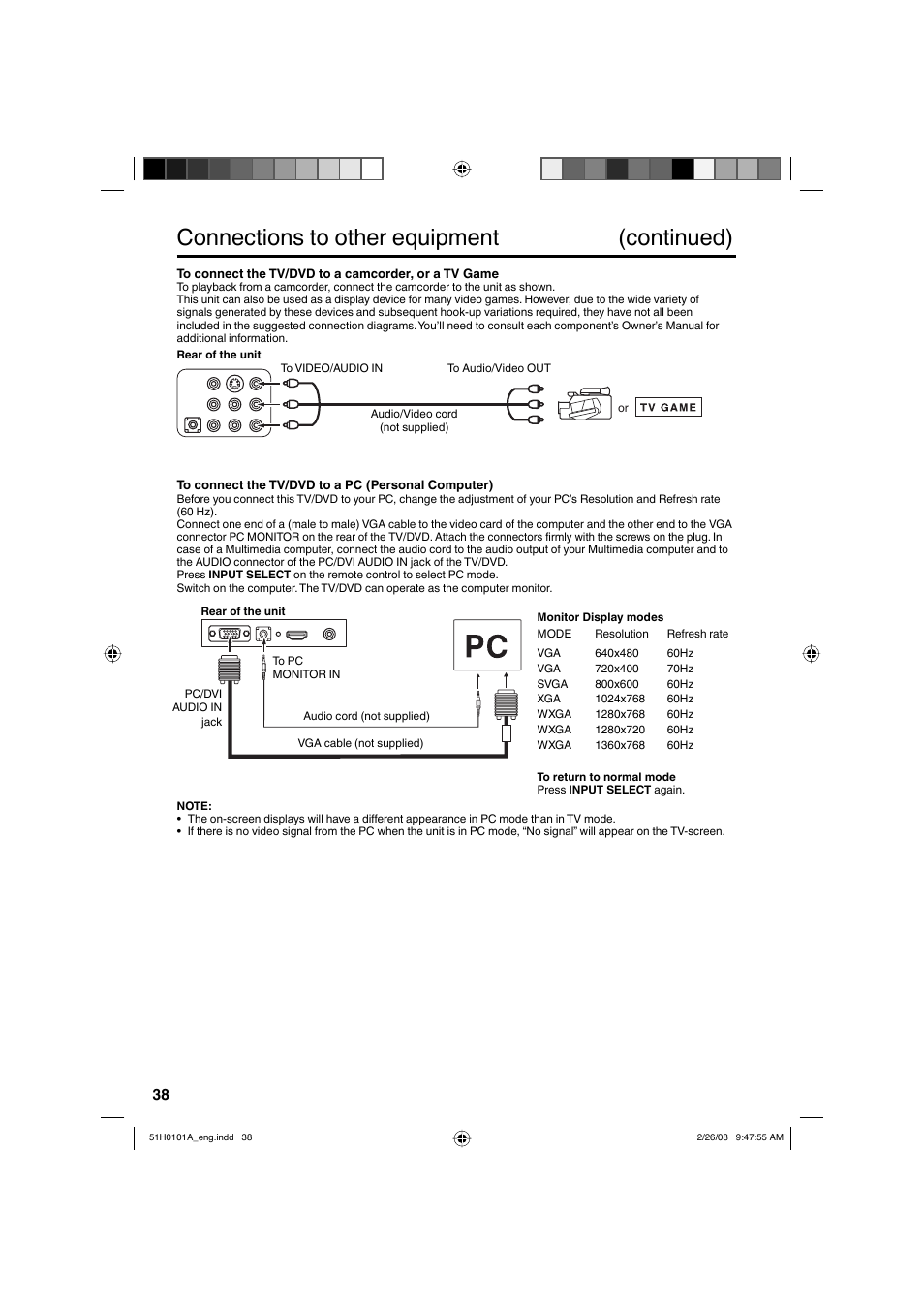 Connections to other equipment (continued) | RCA L22HD32D User Manual | Page 38 / 44