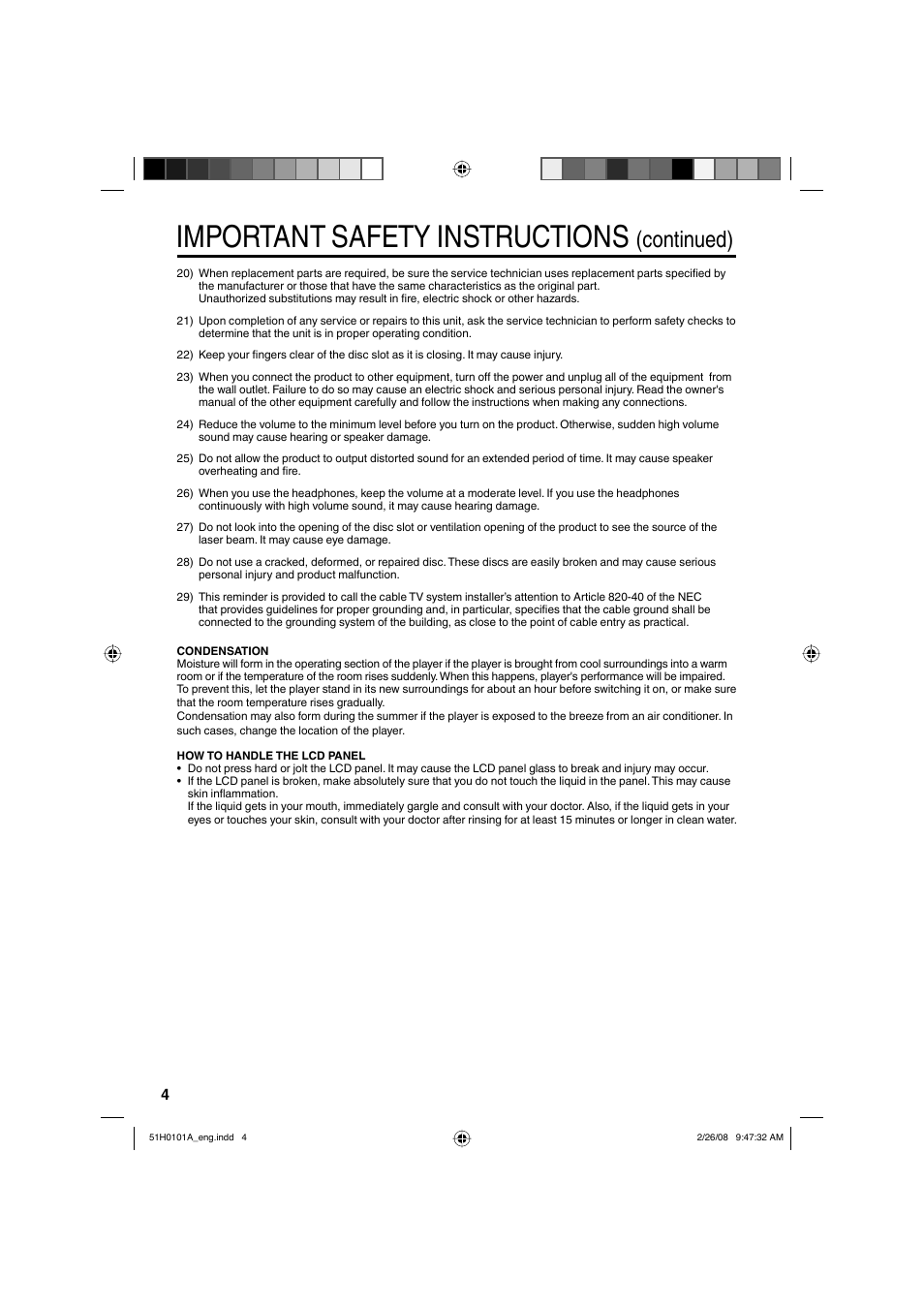 Important safety instructions, Continued) | RCA L22HD32D User Manual | Page 4 / 44
