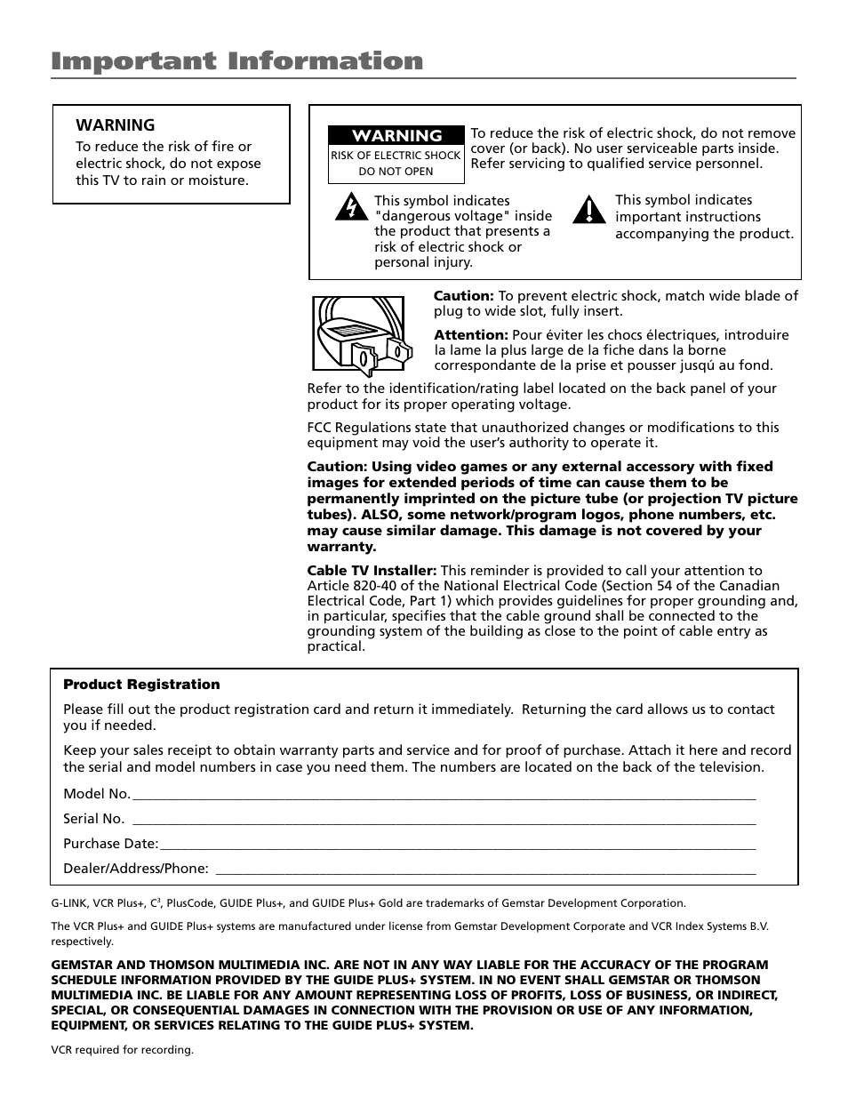 Important information | RCA F26433 User Manual | Page 2 / 64