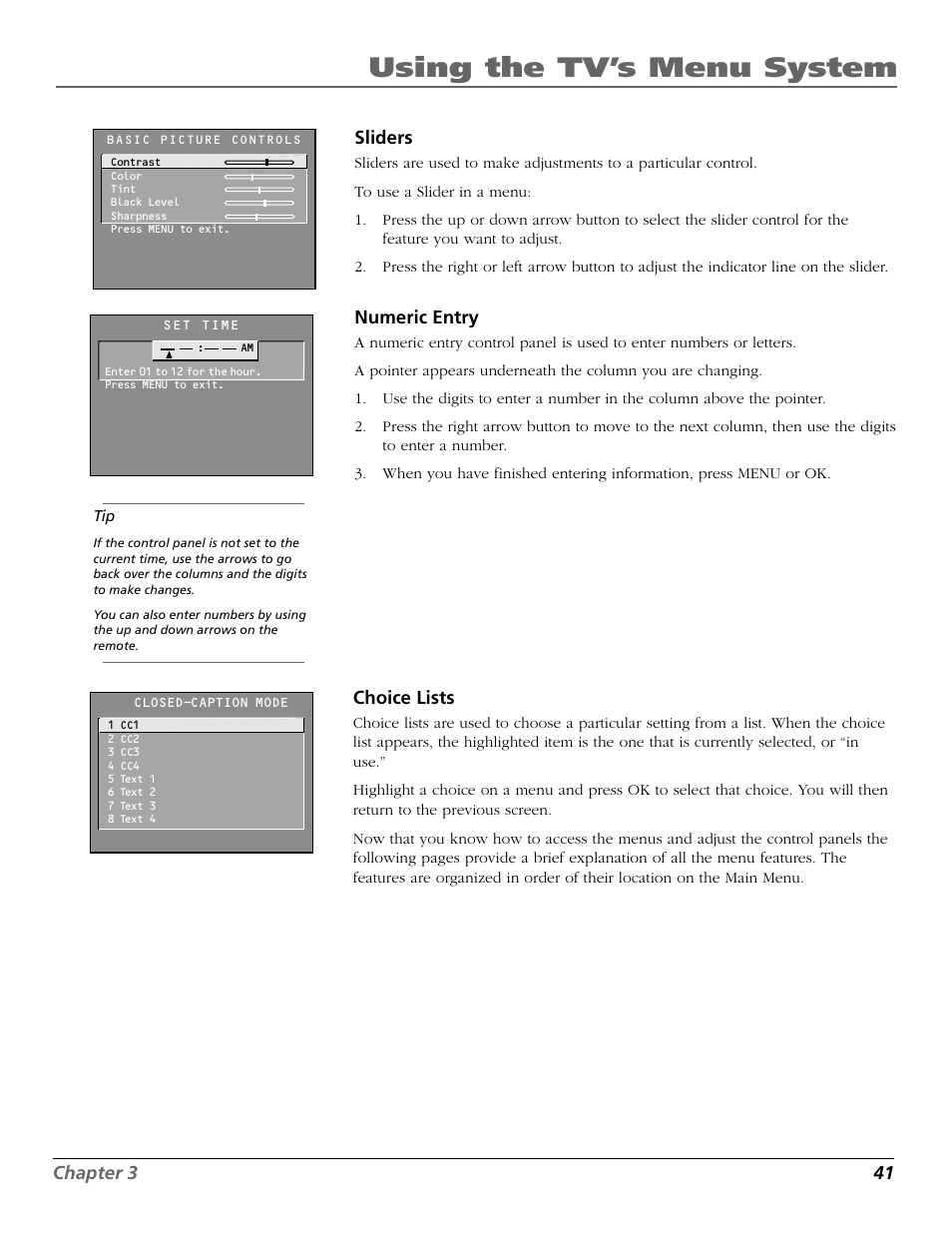Using the tv’s menu system | RCA F26433 User Manual | Page 43 / 64
