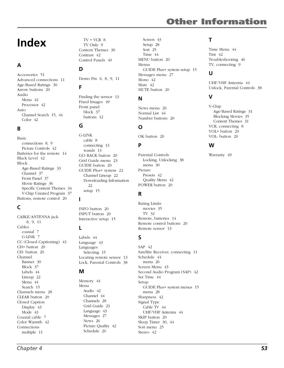 Index, Other information | RCA F26433 User Manual | Page 55 / 64