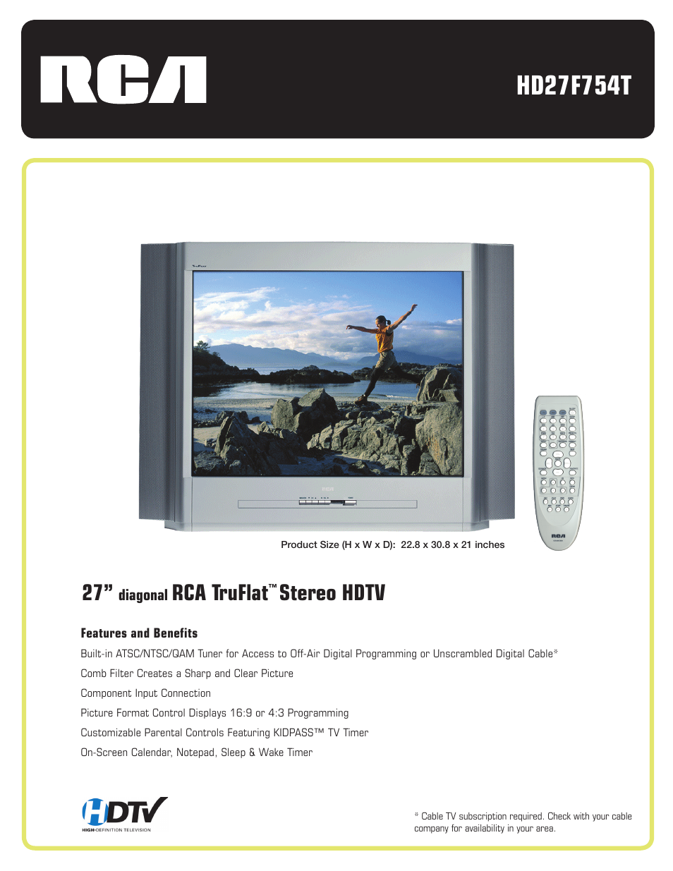 RCA TruFlat HD27F754T User Manual | 2 pages