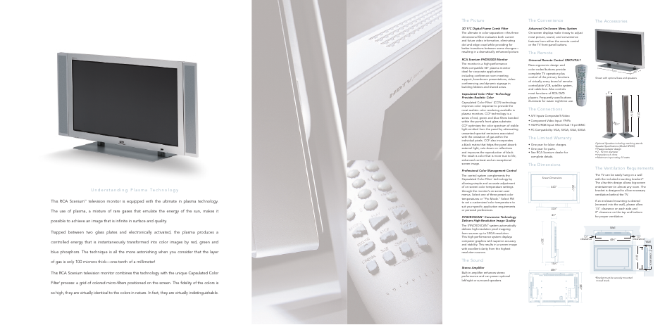 The picture, The sound, The convenience | The remote, The connections, The limited warranty, The accessories the ventilation requirements | RCA Scenium PHD50300 User Manual | Page 4 / 6