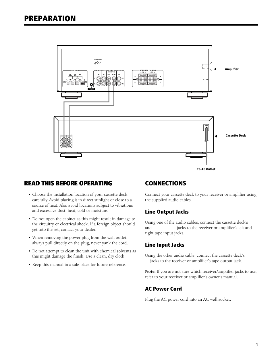 Preparation | RCA DUAL CASSETTE DUBBING DECK SCT-550 User Manual | Page 5 / 12