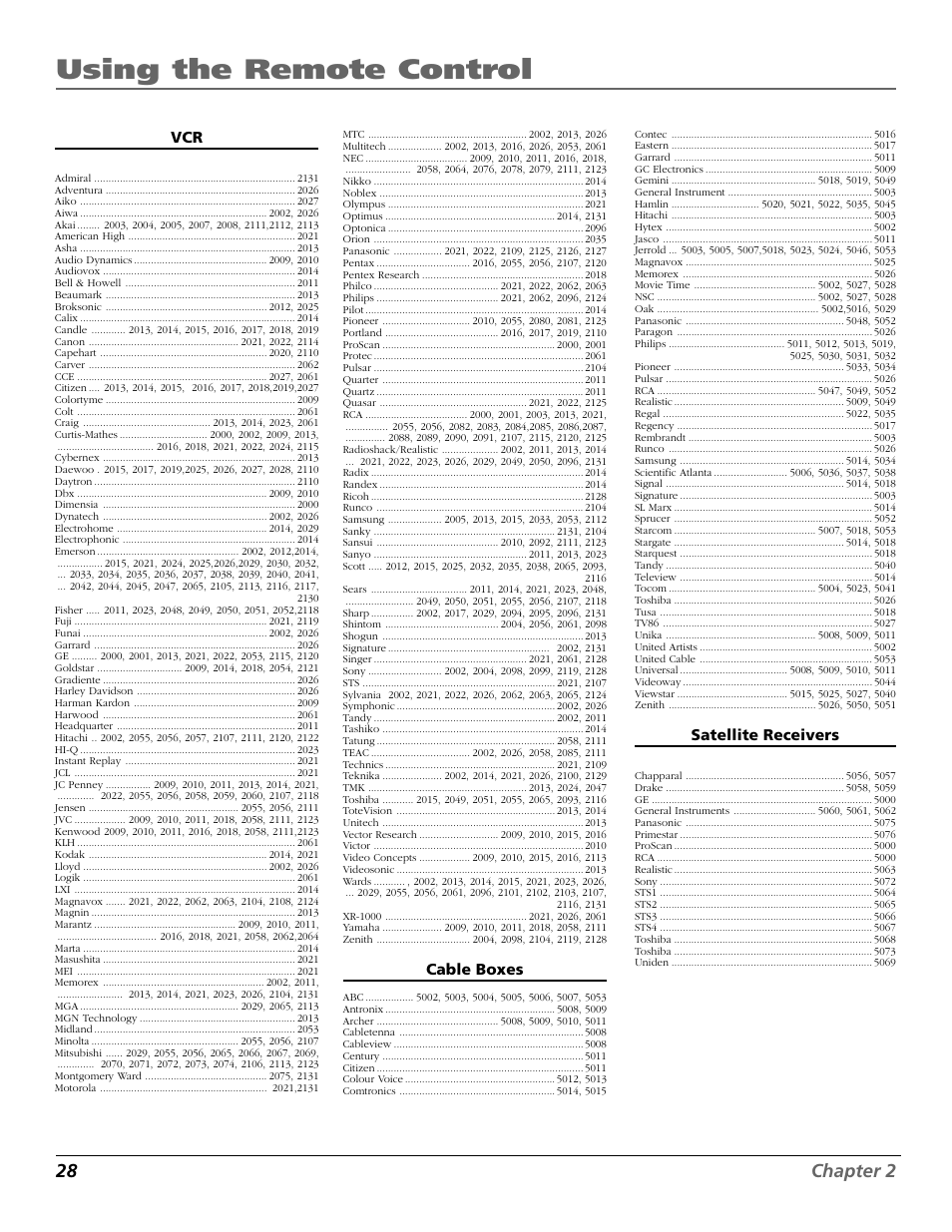 Using the remote control, 28 chapter 2, Cable boxes | Satellite receivers | RCA 15634620 User Manual | Page 30 / 64