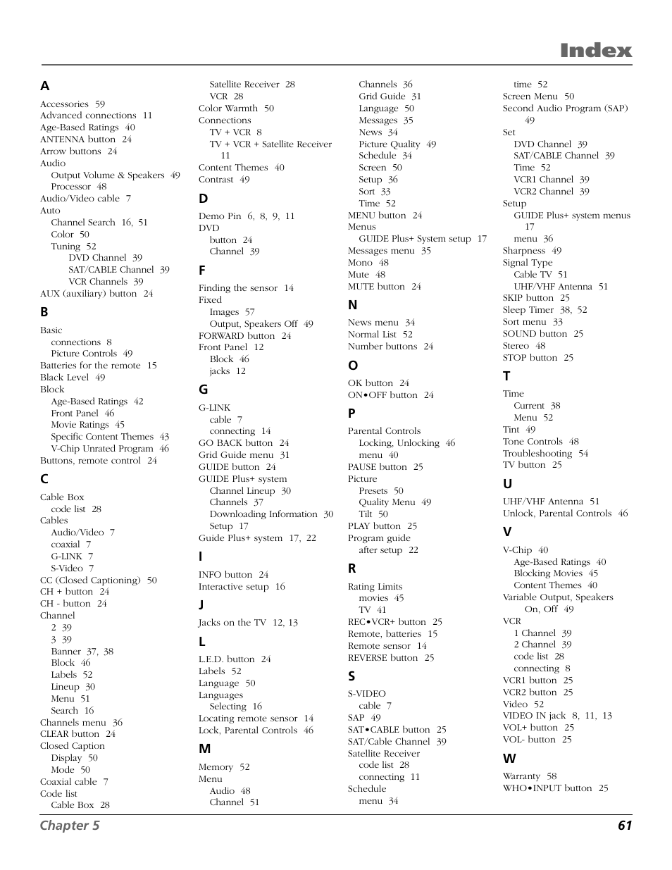 Index | RCA 15634620 User Manual | Page 63 / 64