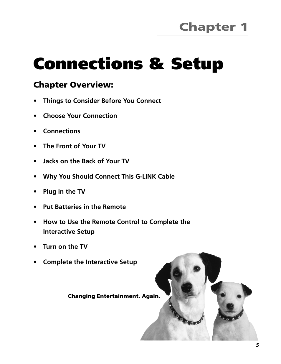 Connections & setup, Chapter 1, Chapter overview | RCA 15634620 User Manual | Page 7 / 64