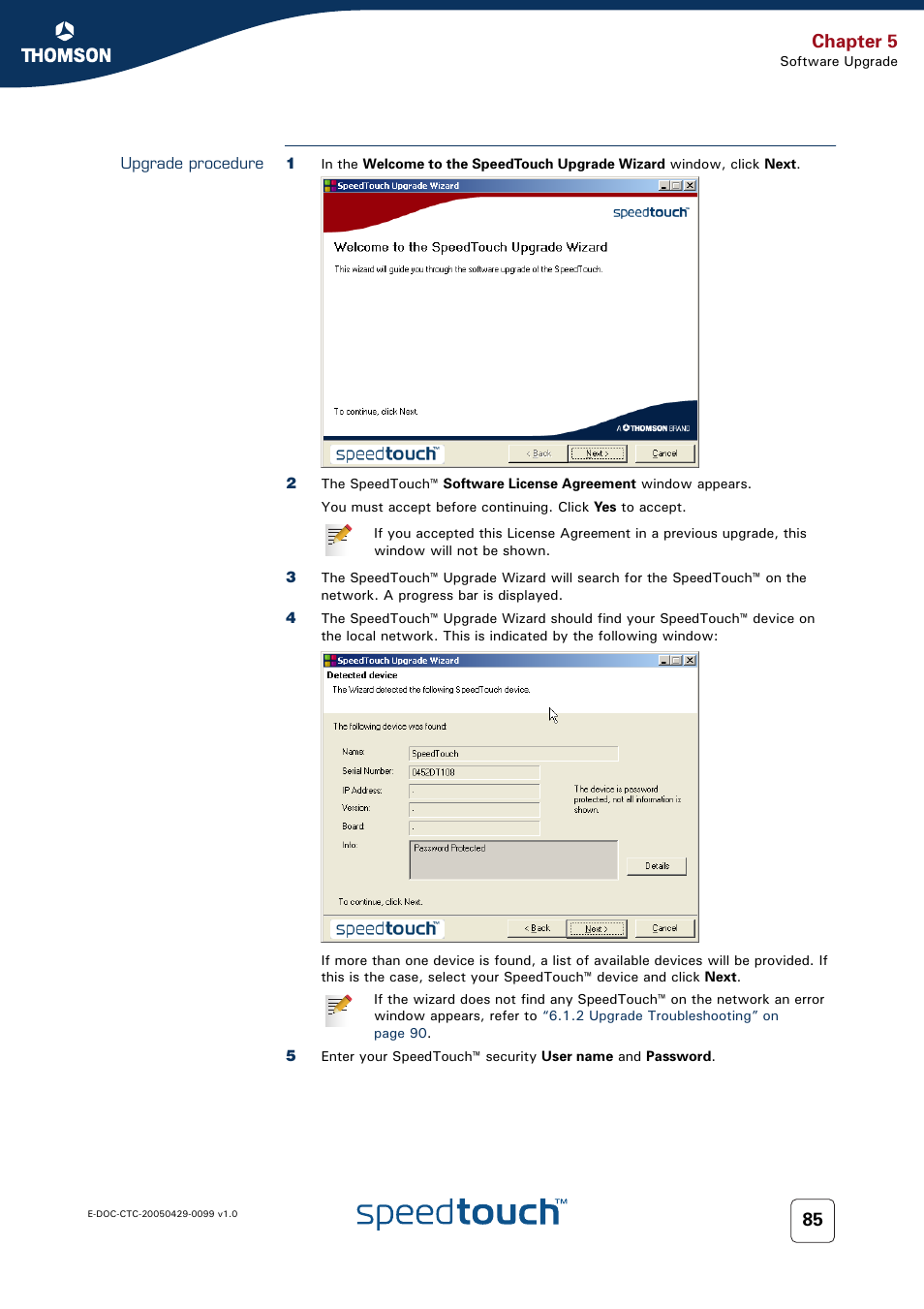 Upgrade procedure, Chapter 5 | RCA SpeedTouch 536 User Manual | Page 93 / 104