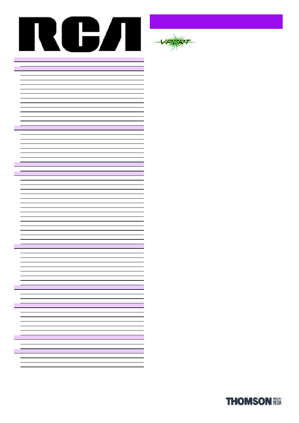 Technical specifications | RCA VPORT F36718 User Manual | Page 2 / 2