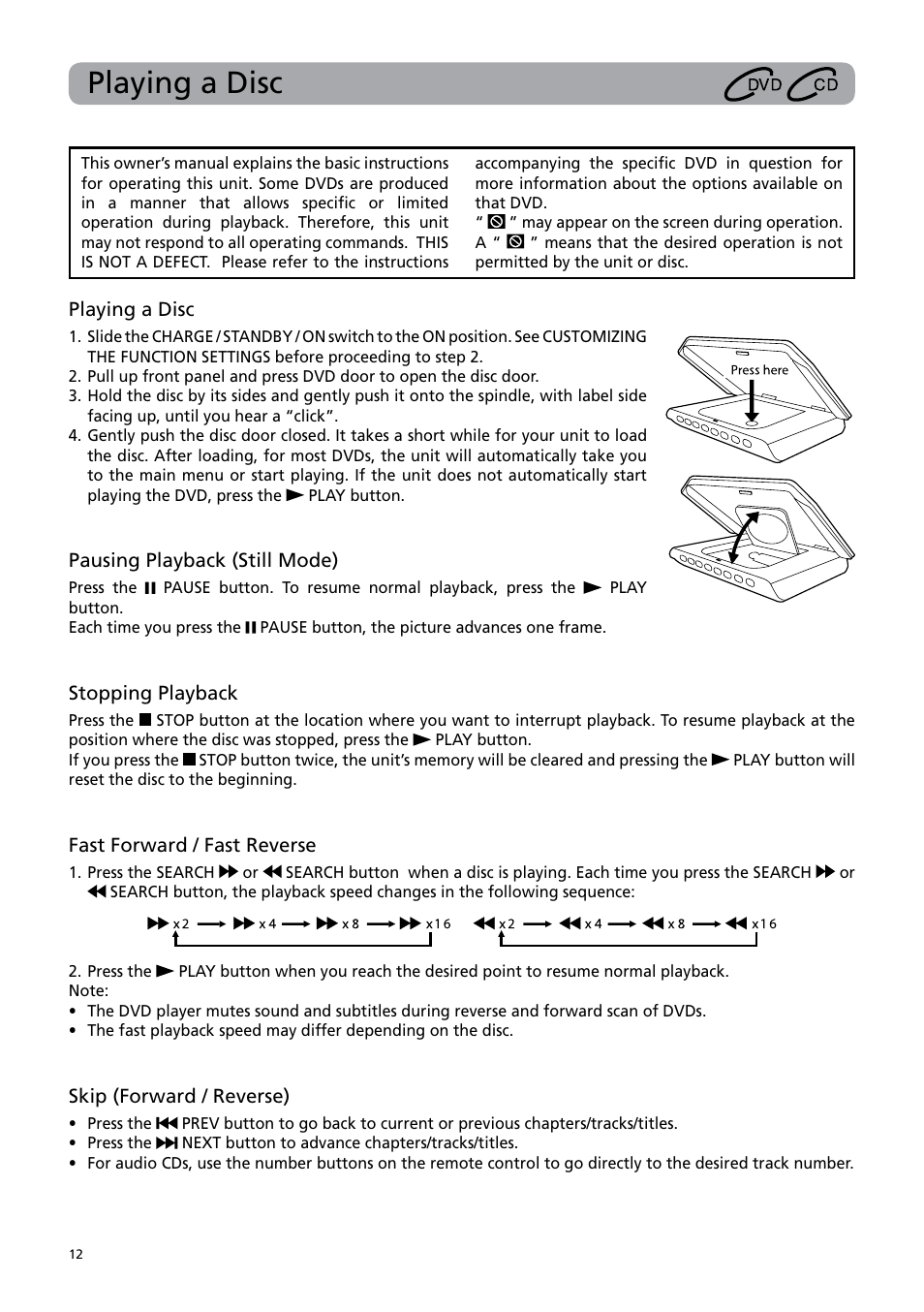 Playing a disc | RCA DRC6379T User Manual | Page 16 / 28