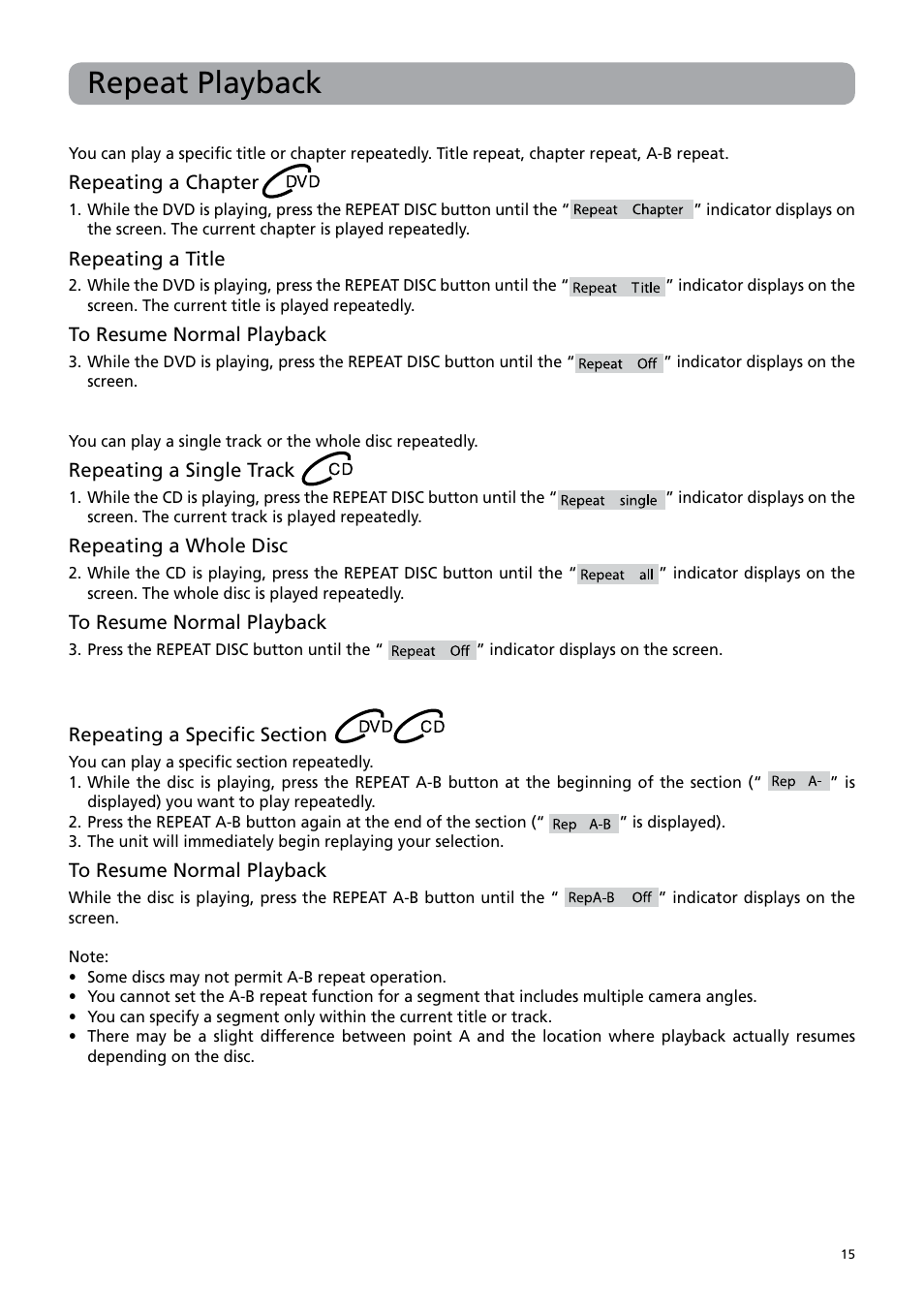 Repeat playback | RCA DRC6379T User Manual | Page 19 / 28