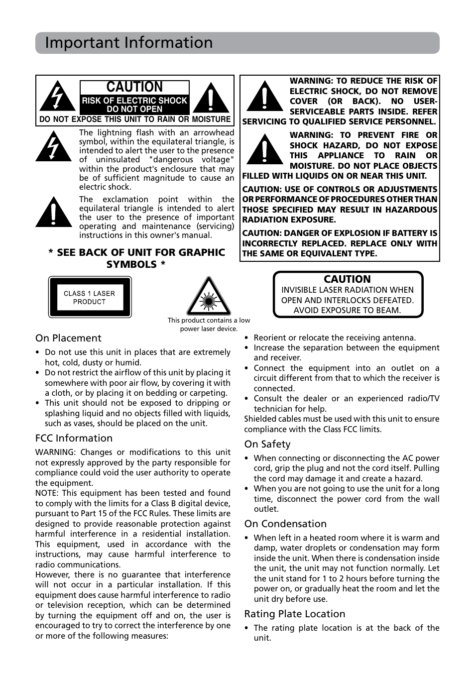 Important information, Caution | RCA DRC6379T User Manual | Page 2 / 28