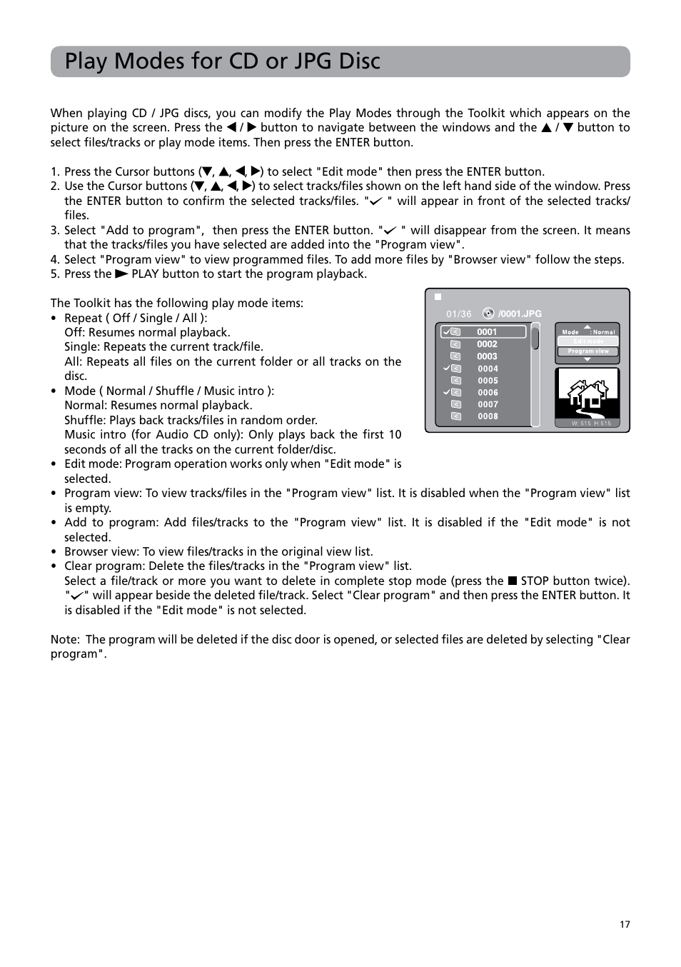 Play modes for cd or jpg disc | RCA DRC6379T User Manual | Page 21 / 28