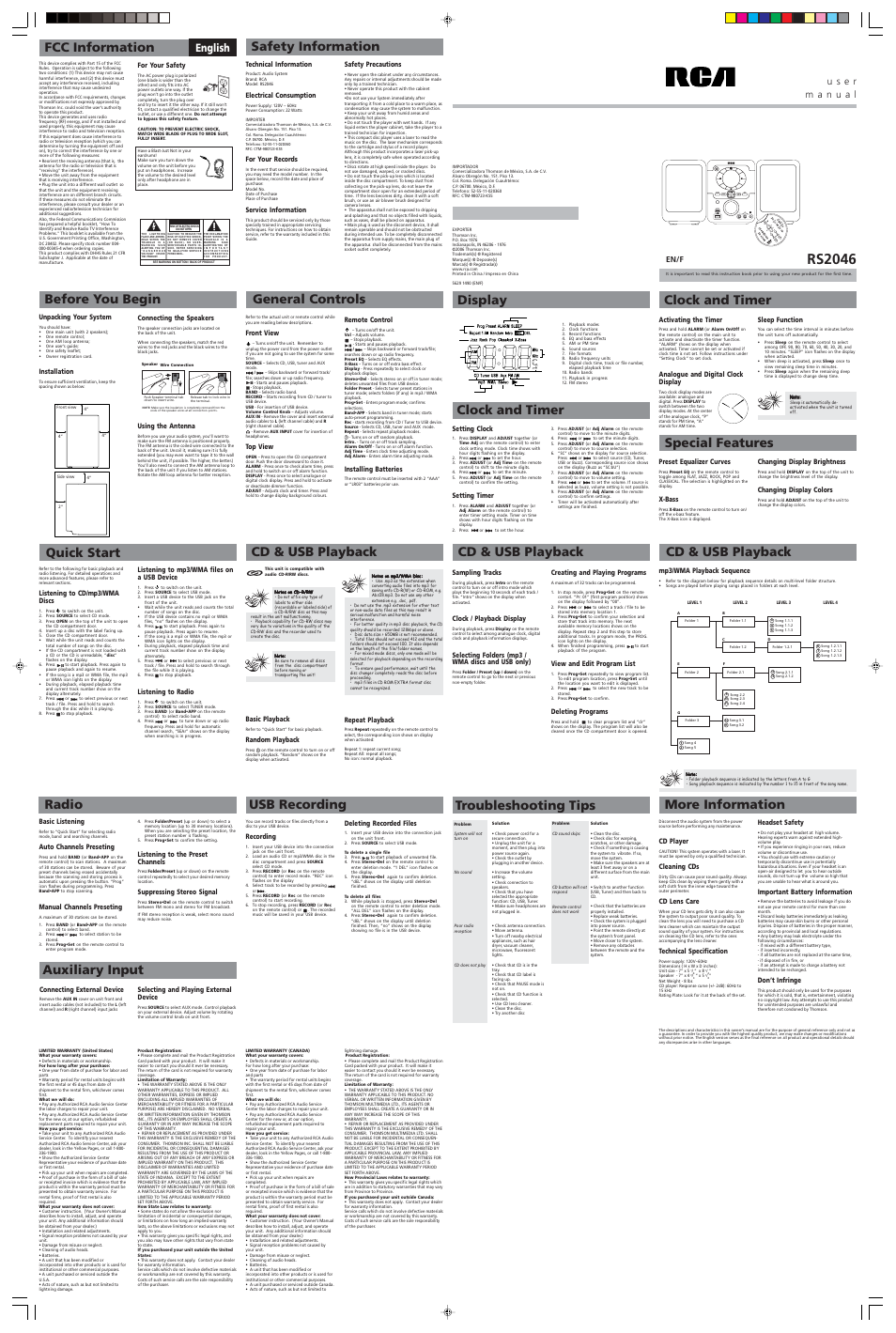 RCA RS2046 User Manual | 1 page