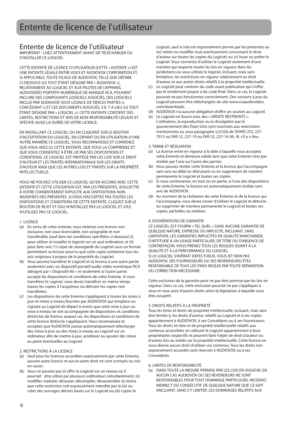 Entente de licence de l'utilisateur | RCA SLC5016 User Manual | Page 64 / 87