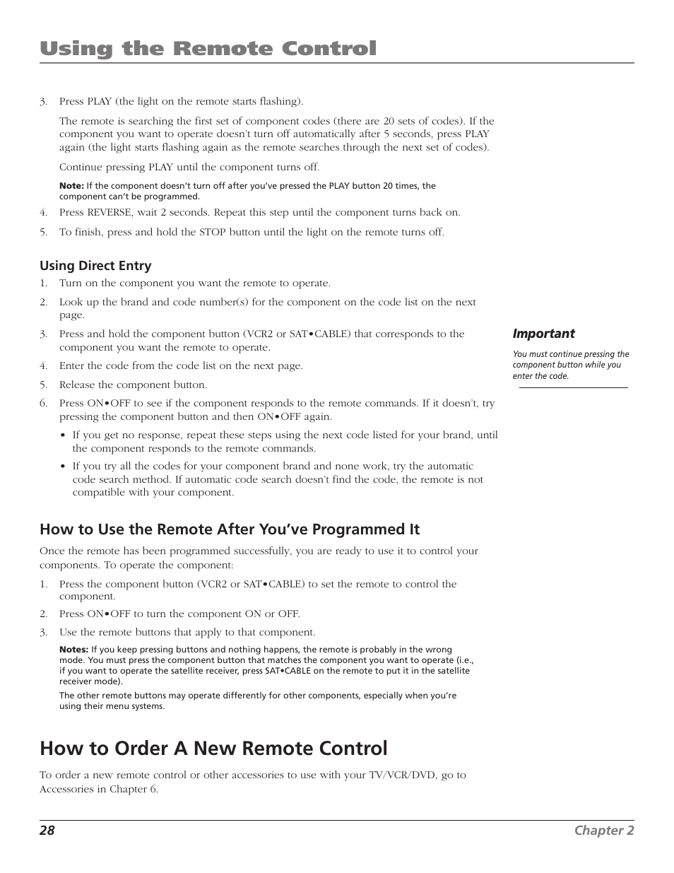 How to use the remote after you’ve programmed it, How to order a new remote control, Using the remote control | RCA B27TF680 User Manual | Page 30 / 84