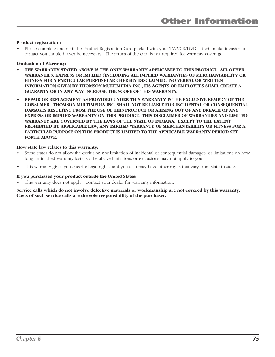Finding the tv/vcr’s video line input channel, Other information | RCA B27TF680 User Manual | Page 77 / 84